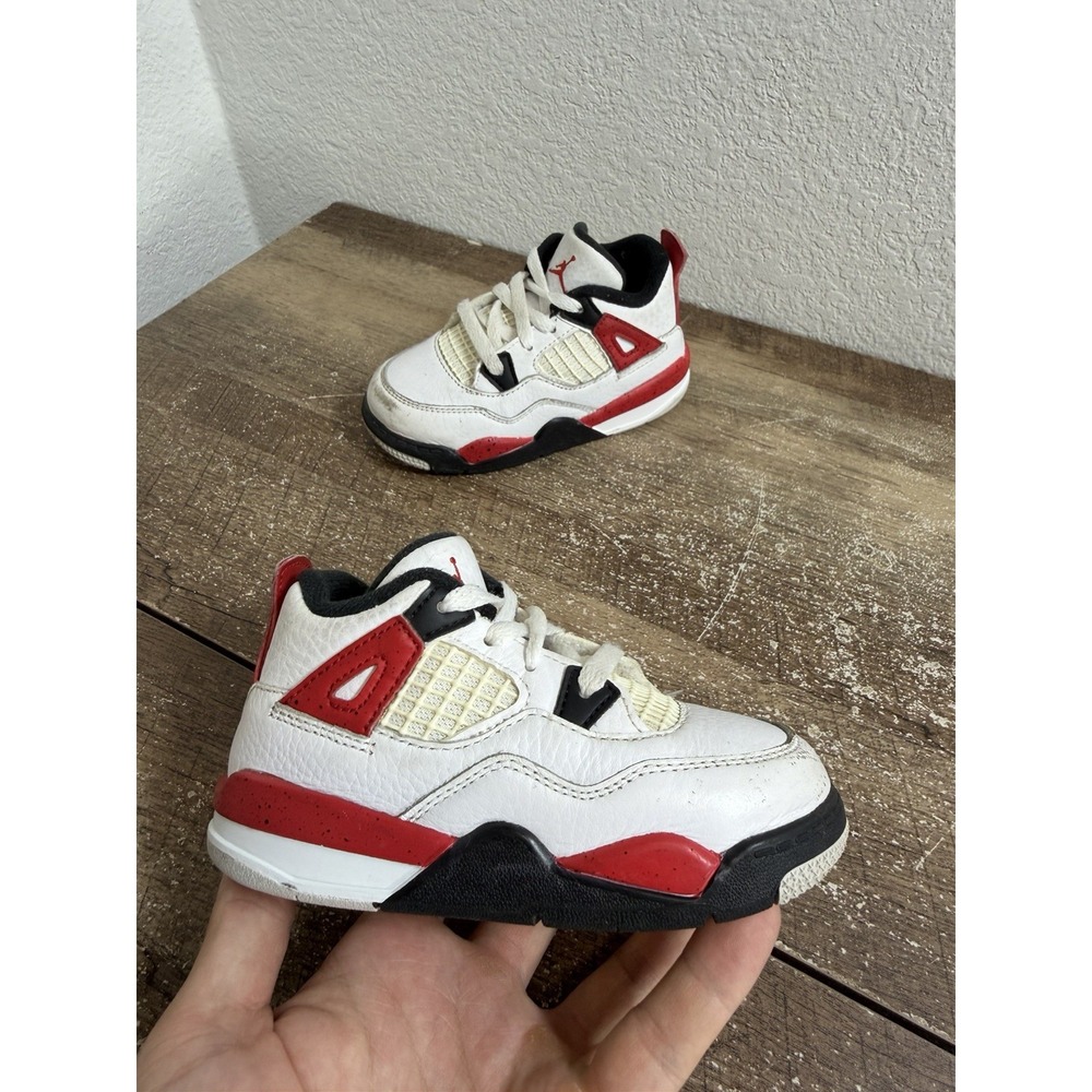 Jordan 4 Retro Red Cement Shoes Boys Toddler Size 8C White Sneakers BQ7670-161